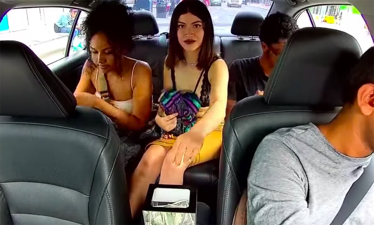 Paid taxi trip flashing boobs touching